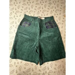 Vintage 90s Palmettos Green Corduroy Shorts Plaid Pocket High Waist Womens 9 28"